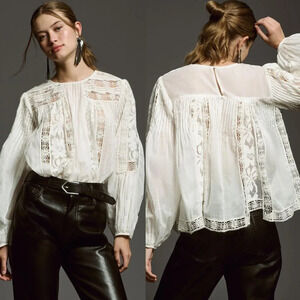 Anthropologie Forever That Girl Long-Sleeve Lace Peasant Blouse XXS NWOT $148